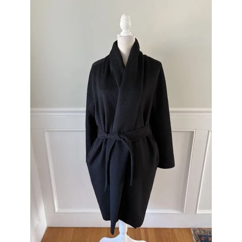 Max Mara Black 100% Camel Hair Shawl Collar Belted Coat MINT - Picture 3 of 7